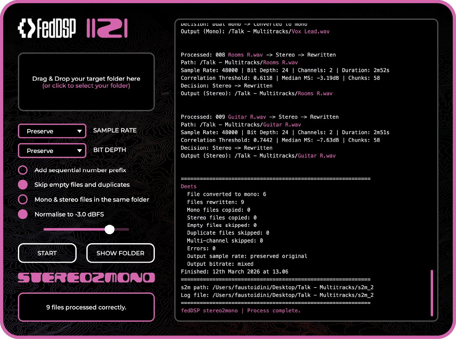 stereo2mono and STROKE
